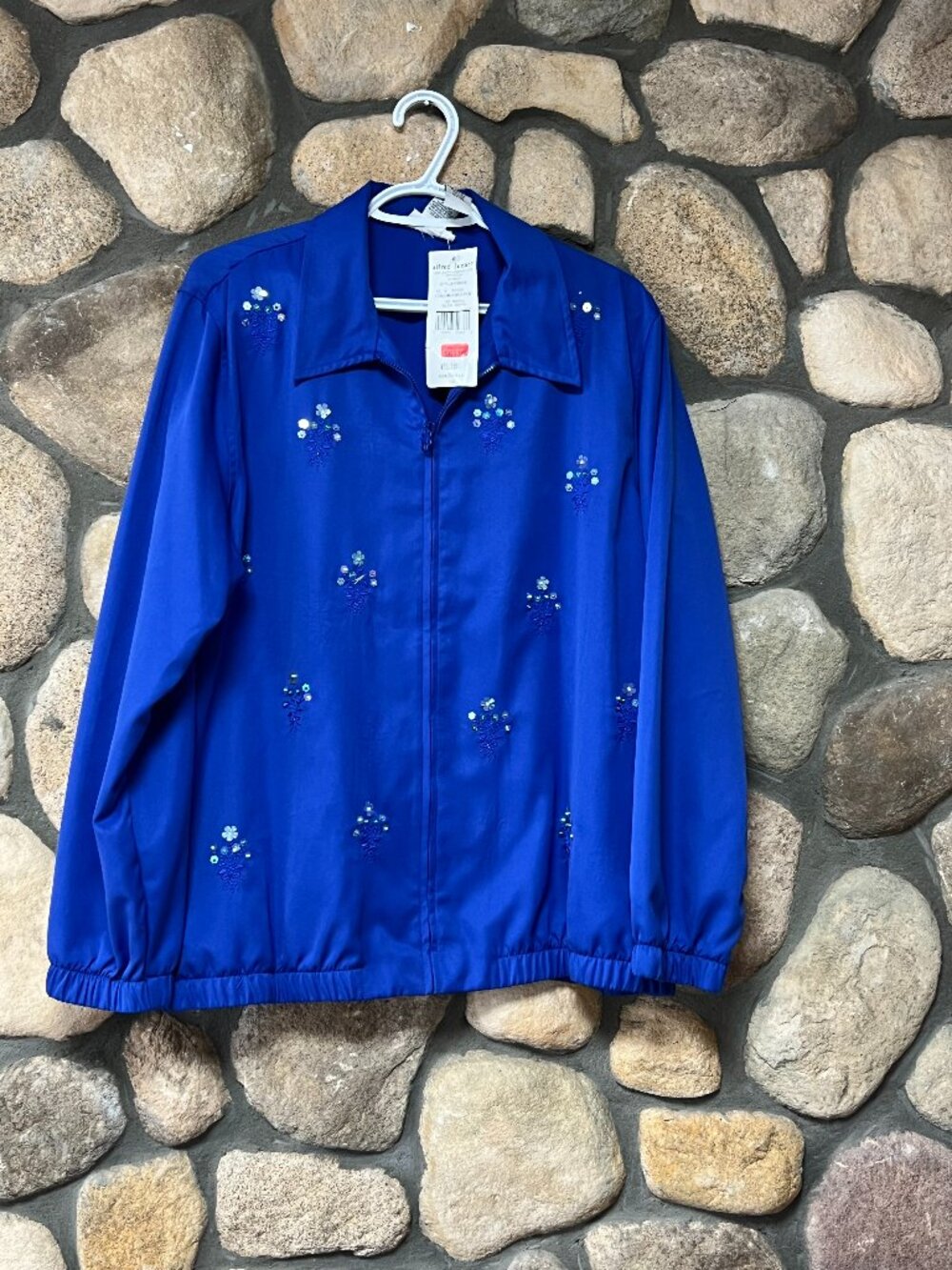 Alfred Dunner Royal Blue Embellished Jacket Size XL Lightweight Zip Front